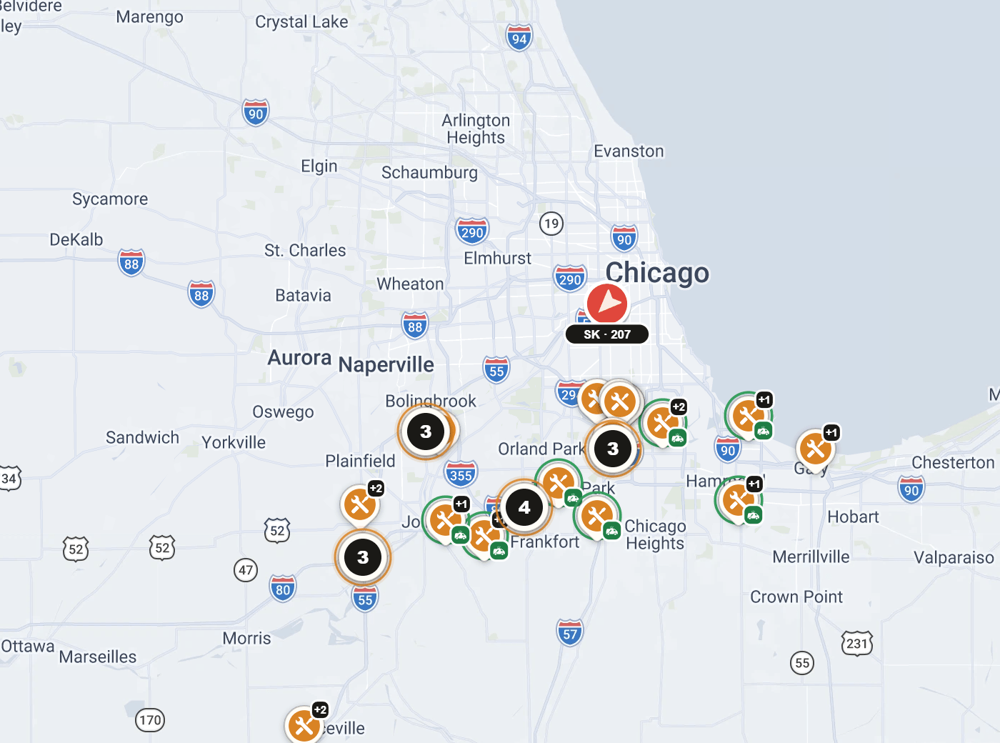 Live Operations: a broken down truck in Chicago, with truck shops and mobile mechanics on the map around it